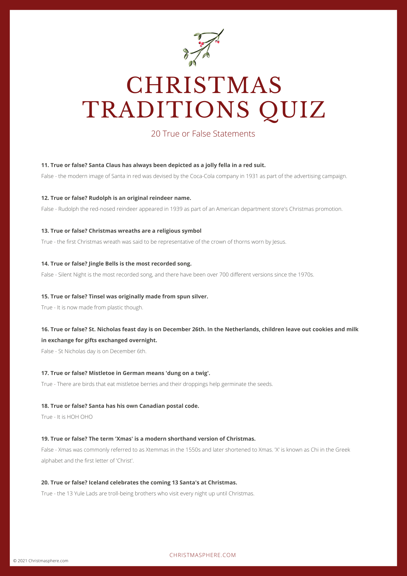 christmas traditions quiz: true or false christmas quiz